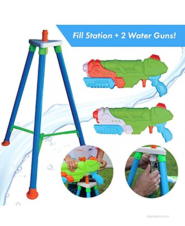 Kwik Fill Water Gun System – 2 Water Guns with Fill Station – Easy to Use Water Toys for Kids Fill Station Reloads Squirt Guns in 6 Seconds Connects to Standard Garden Hose,White-green-red