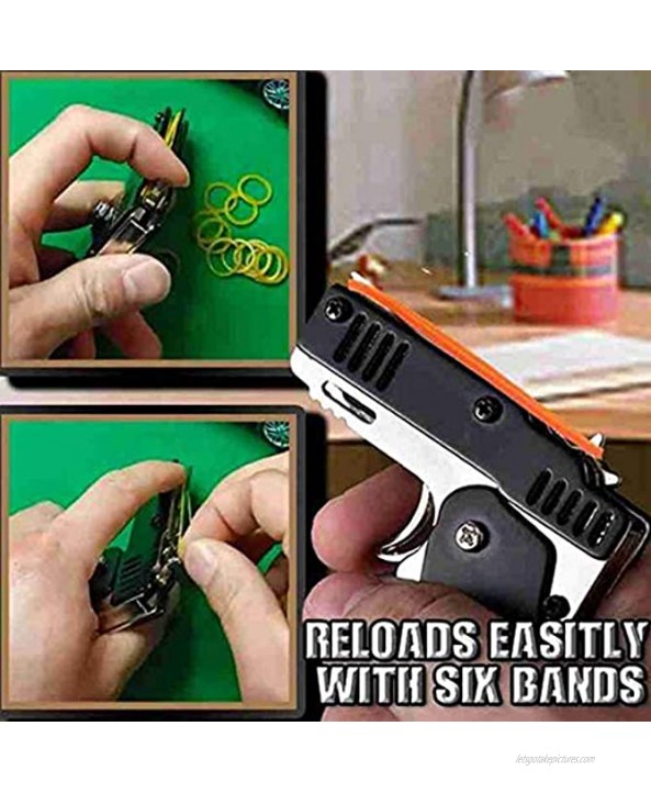 Rubber Band Gun Toy Mini Metal Folding Rubber Band Shooter with Keychain 100 Elastic Rubber Bands and 1 Target Black