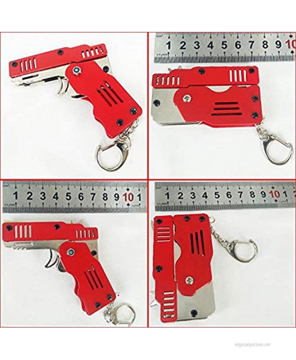 Rubber Band Gun Toy Mini Metal Folding Rubber Band Shooter with Keychain 100 Elastic Rubber Bands and 1 Target Black
