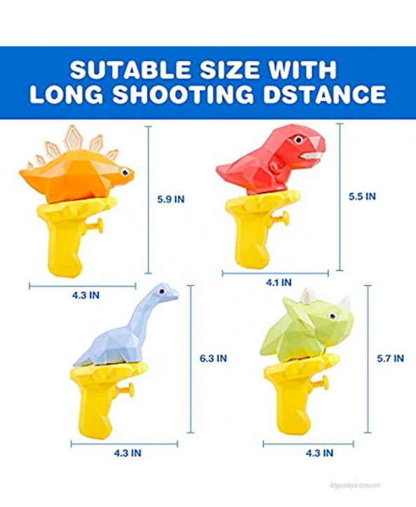Water Gun Toys Kids 4 PCS Dinosaur Squirt Guns,Summer Water Toys,Shooting Playset for Pool Yard Beach,Outdoor Party Gift for 3-4-5-6-7-8 Year Old Boy and Girl