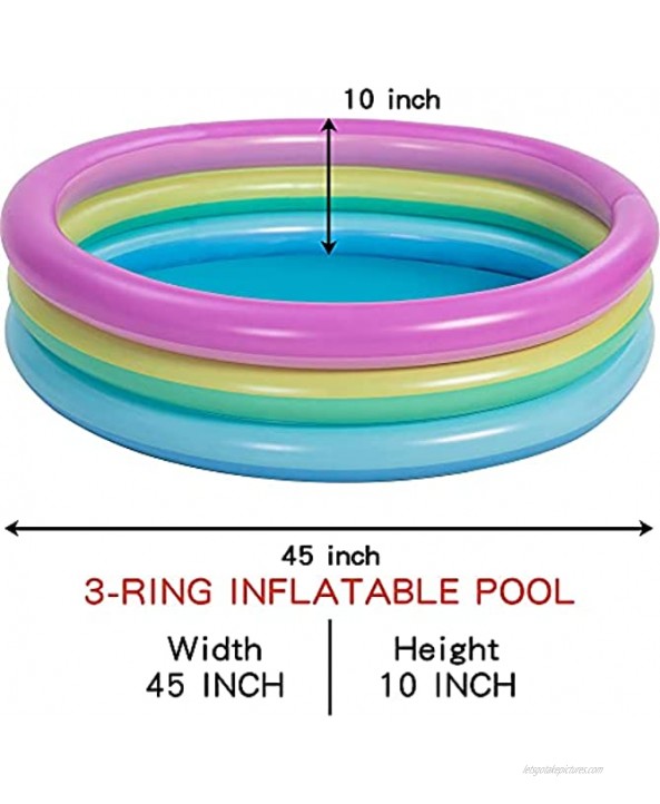 2 Pack 45'' Multicolor Inflatable Baby Swimming Pool Set 6 Color Rings Kiddie Pool for Kids Toddler Water Pool Pit Ball Pool for Summer Garden Backyard Indoor&Outdoor