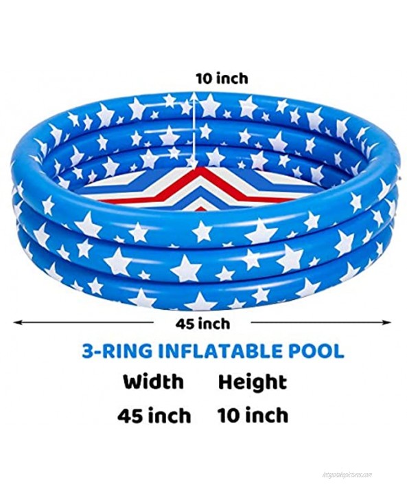 45‘’ Inflatable Kiddie Pool Blue Star American Flag Swimming Pool for Kids Toddler Summer Fun Indoor&Outdoor Water Pool Baby Swimming Pool Pit Ball Pool
