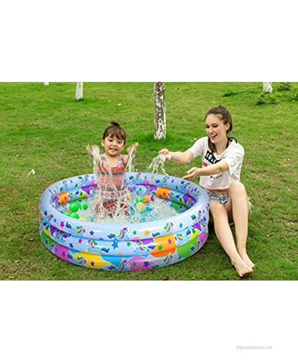 58'' Unicorn Rainbow Inflatable Kiddie Pool Family Swimming Pool 3 Ring Summer Fun Water Pool Pit Ball Pool for Kids Toddler Outdoor Indoor Garden Backyard Summer Water Party