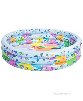 58'' Unicorn Rainbow Inflatable Kiddie Pool Family Swimming Pool 3 Ring Summer Fun Water Pool Pit Ball Pool for Kids Toddler Outdoor Indoor Garden Backyard Summer Water Party