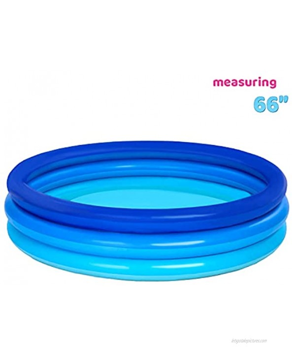 66'' Blue Inflatable Kiddie Pool 1 Pack Outdoor Summer Fun Swimming Pool for Kids Water Pool Baby Pool Pit Ball Pool for Ages 3+