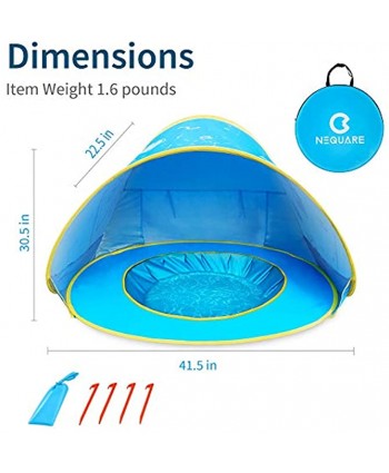 Baby Beach Tent NEQUARE Pop Up Baby Tent for Beach UPF 50+ Summer Shade Tent  Sun Baby Beach Umbrella for Infant with Pool Blue