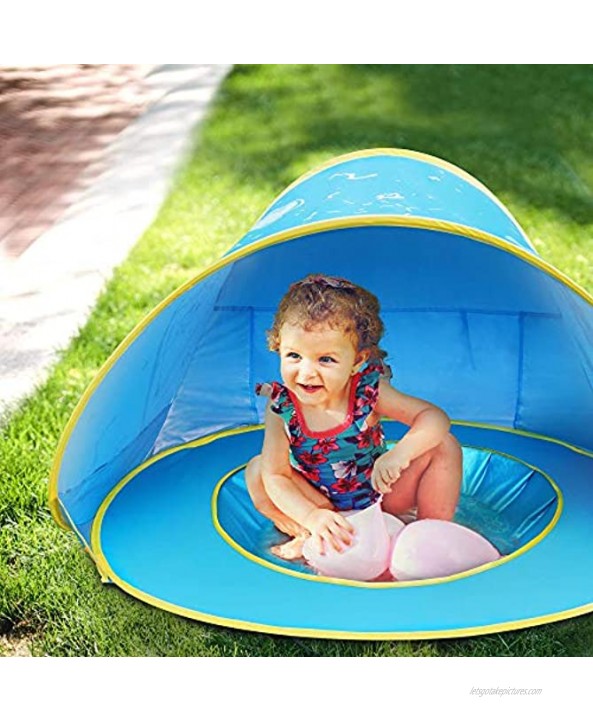 Baby Beach Tent NEQUARE Pop Up Baby Tent for Beach UPF 50+ Summer Shade Tent Sun Baby Beach Umbrella for Infant with Pool Blue