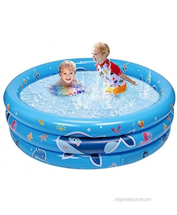 Balnore Inflatable Kiddie Pool 3 Ring Kids Paddling Whale Pool Baby Toddlers for Ages 3+ Kiddie Indoor&Outdoor Garden and Backyard Water Party 48x18x8 in