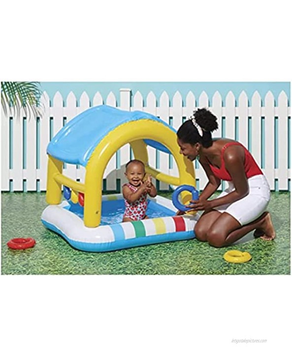 Bundle of 2: Sun Squad Inflatable Baby Play Pool with Removable Shade Cover Canopy and 14 Classic Beach Ball. Portable Plastic Blow Up Pools for Beach Patio Backyard Perfect for Toddlers Children