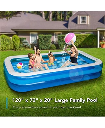 CHICLIST Inflatable Swimming Pool 120" X72" X20" Family Swim Center for Kids Full-Sized Lounge Pool for Kids Adults Easy Set for Backyard Summer Water Party Outdoor Kiddie Pools