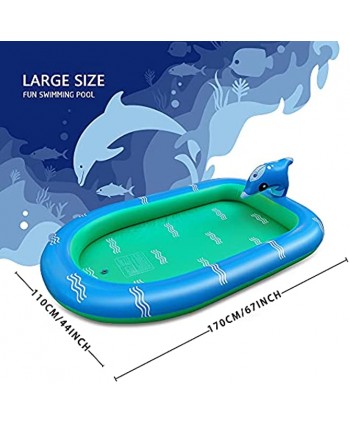 Dolphin Inflatable Kiddie Pools Lounge Pool for Baby Toddlers Kids Adults Outdoor Backyard Blow Up Pool .68 inch Splash Pad & Sprinkler for Kids 3-in-1 Upgraded Inflatable Sprinkler Kiddie Pool