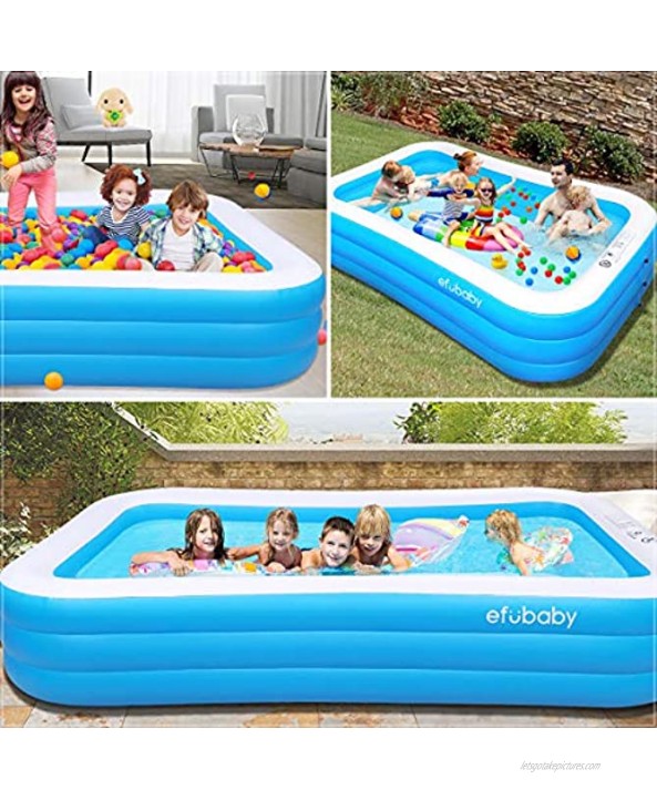 efubaby Inflatable Pool 120 X 72 X 22 Full-Sized Swimming Pools Inflatable Kid Pools Blow up Pool Toddler Pool Family Pool for Baby Kiddie Adult Ages 3+ Outdoor Garden Backyard Ground Party