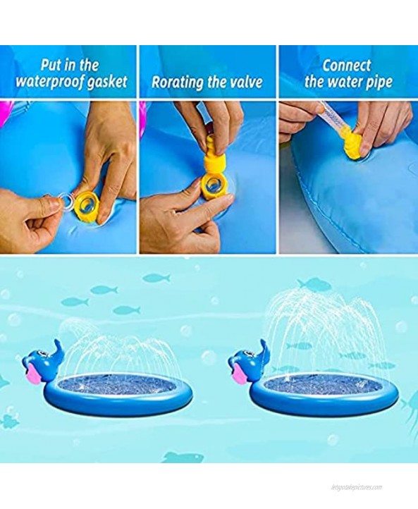 Foayex Kiddie Inflatable Sprinkler Pool 3 in 1 Elephant Splash Pad for Kids 65'' x 51 Baby Wading Pool for Swimming Learning Outside Water Toys Gifts for Boys Girls 2 3 4 5 + Years Old