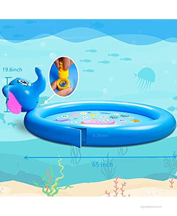 Foayex Kiddie Inflatable Sprinkler Pool 3 in 1 Elephant Splash Pad for Kids 65'' x 51 Baby Wading Pool for Swimming Learning Outside Water Toys Gifts for Boys Girls 2 3 4 5 + Years Old