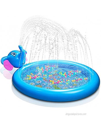 Foayex Kiddie Inflatable Sprinkler Pool 3 in 1 Elephant Splash Pad for Kids 65'' x 51" Baby Wading Pool for Swimming Learning Outside Water Toys Gifts for Boys Girls 2 3 4 5 + Years Old