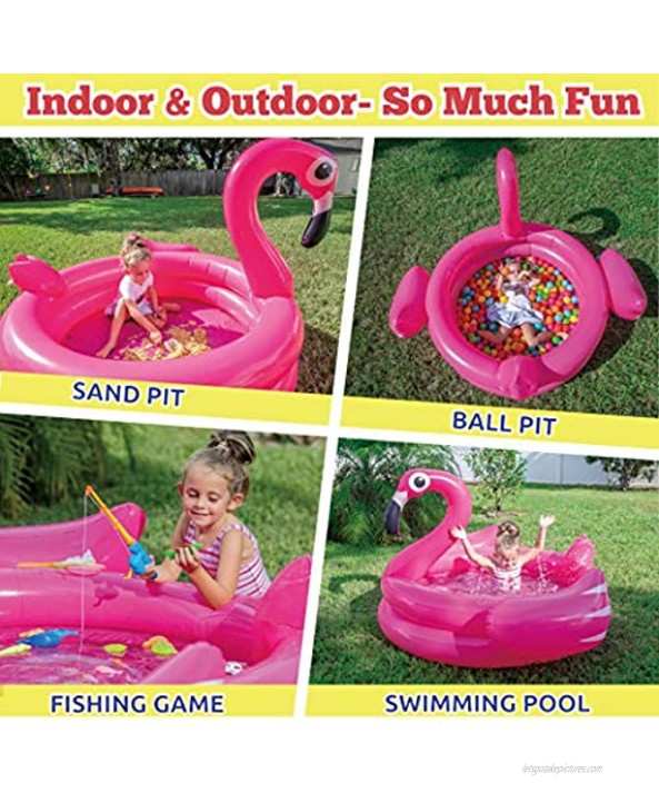 FUNFEED Inflatable Kiddie Pool 63 X 47 X 35 Flamingo Swimming Pool for Baby Kiddie Kids Infant Toddler for Ages 3+ Outdoor Indoor Backyard Summer Water Party Flamingo Kiddie Pool