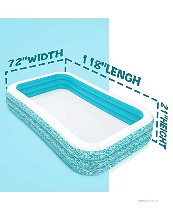 heytech Family Inflatable Swimming Pool 118 X 72 X 22 Full-Sized Inflatable Lounge Pool for Kiddie Kids Adult Toddlers for Ages 3+ Outdoor Garden Backyard Summer Water Party Blow up Pool…