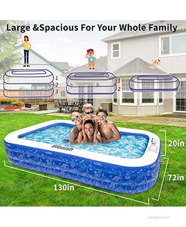 HiTauing 130 X 72 X 20 Inflatable Swimming Pool Family Full-Size Kiddie Pools Inflatable Lounge Pool for Kiddie Kids Adult Infant Toddlers for Ages 8+,Outdoor Garden Backyard Water Party