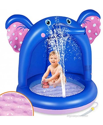 Inflatable Baby Pool Elephant Baby Splash Pool with Canopy Extra Soft Bubble Base for Kids Toddlers Splash Water Fun Summer Blow Up Shade Pool for Outdoor and Indoor