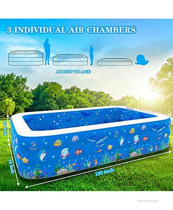 Inflatable Family Kiddie Swimming Pool 120 x 72 x 22 in Swimming Pool Swimming Pool for Kids Adults Garden Outdoor & Indoor Swimming Pool,with Pillow and Water Outlet Pipe