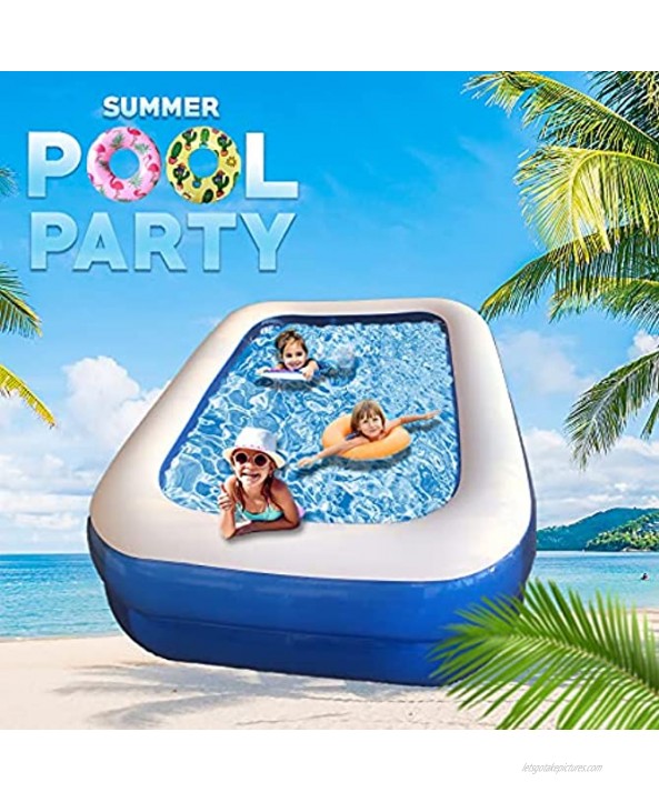 Inflatable Family Swimming Pool with 3 Pool Tubes for Toddlers Inflatable Pool for Kids 78 X 57 X 19 Blue，Blow Up Rectangular Pool for Kids Teens & Adults Backyard Summer Water Party