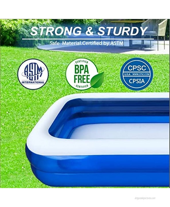 Inflatable Family Swimming Pool with 3 Pool Tubes for Toddlers Inflatable Pool for Kids 78 X 57 X 19 Blue，Blow Up Rectangular Pool for Kids Teens & Adults Backyard Summer Water Party