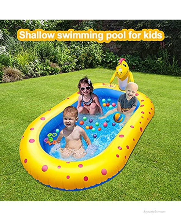 Inflatable Kiddie Swimming Pool for Wading Learning to Swim & Playtime Features Dinosaur with Squirt Fountain Head Made of PVC Material Safe for Children Ages 3-10 [40 x 67 Inch]
