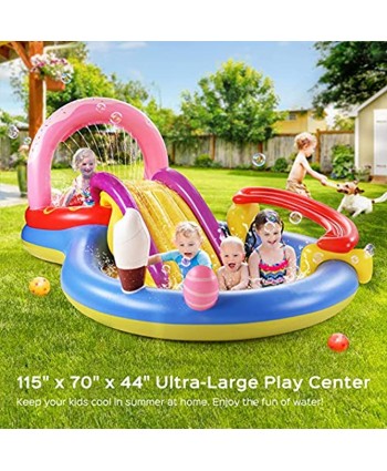 Inflatable Play Center Hesung 115" X 70" X 44" Full-Sized Kiddie Pool with Slide Fountain Arch Ball Roller for Toddler Kids Thick Wear-Resistant Big Above Ground Garden Backyard Water Park