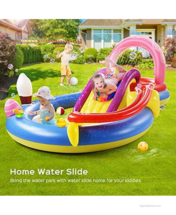 Inflatable Play Center Hesung 115 X 70 X 44 Full-Sized Kiddie Pool with Slide Fountain Arch Ball Roller for Toddler Kids Thick Wear-Resistant Big Above Ground Garden Backyard Water Park