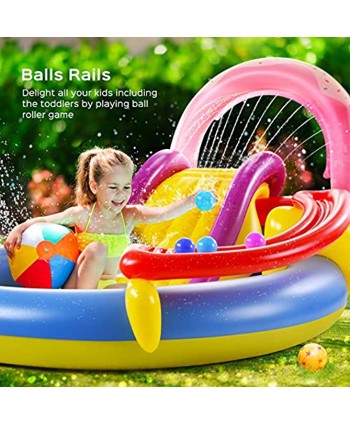 Inflatable Play Center Hesung Full-Sized Kiddie Pool with Slide Fountain Arch Ball Roller for Toddler Kids Baby Thick Wear-Resistant Big Above Ground Garden Backyard Water Park