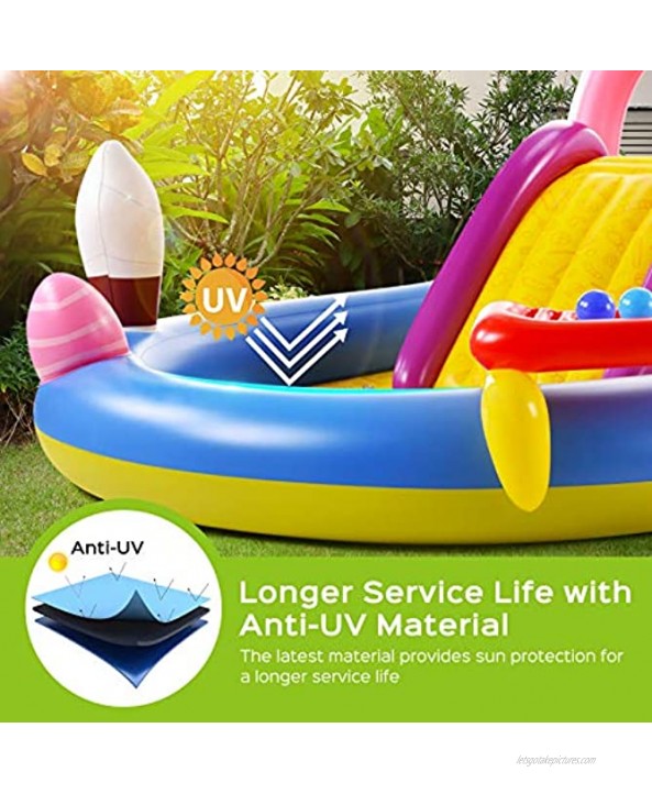 Inflatable Play Center Hesung Full-Sized Kiddie Pool with Slide Fountain Arch Ball Roller for Toddler Kids Baby Thick Wear-Resistant Big Above Ground Garden Backyard Water Park