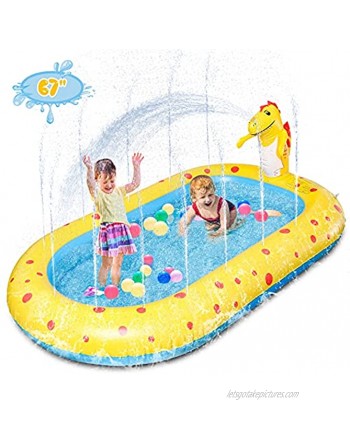 Inflatable Sprinkler Kiddie Pool,Toddler Pools Water Sprinkler Pool,Backyard Splash Pad Water Play Toys Blowup Kids Pool,Cute Dinosaur Pools,67”×40.5“×7.8”
