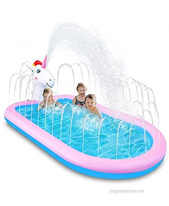 Inflatable Sprinkler Pool,3 in 1 Unicorn Splash Pad for Kids Toddler 69''Large Kiddie Pool for Summer Outdoor Play Babies Wading Pool Play Mat Garden Backyard Party Water Fun Toys