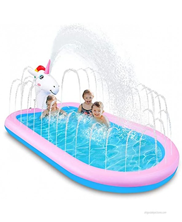 Inflatable Sprinkler Pool,3 in 1 Unicorn Splash Pad for Kids Toddler 69''Large Kiddie Pool for Summer Outdoor Play Babies Wading Pool Play Mat Garden Backyard Party Water Fun Toys