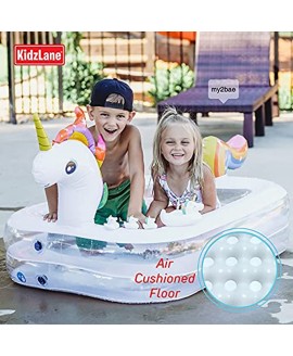 Kidzlane Unicorn Pool for Kids with Unicorn Pool Toys | Small Inflatable Kiddie Pool Includes Pool Toys Pump Carrying Bag | Toddler Blow Up Swimming Pool for Backyard & Outdoor 43” x 32” x 28"