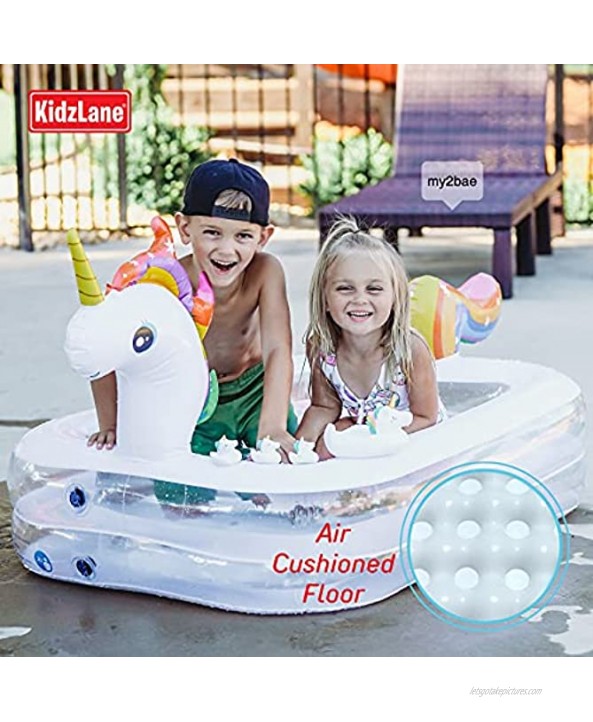 Kidzlane Unicorn Pool for Kids with Unicorn Pool Toys | Small Inflatable Kiddie Pool Includes Pool Toys Pump Carrying Bag | Toddler Blow Up Swimming Pool for Backyard & Outdoor 43” x 32” x 28