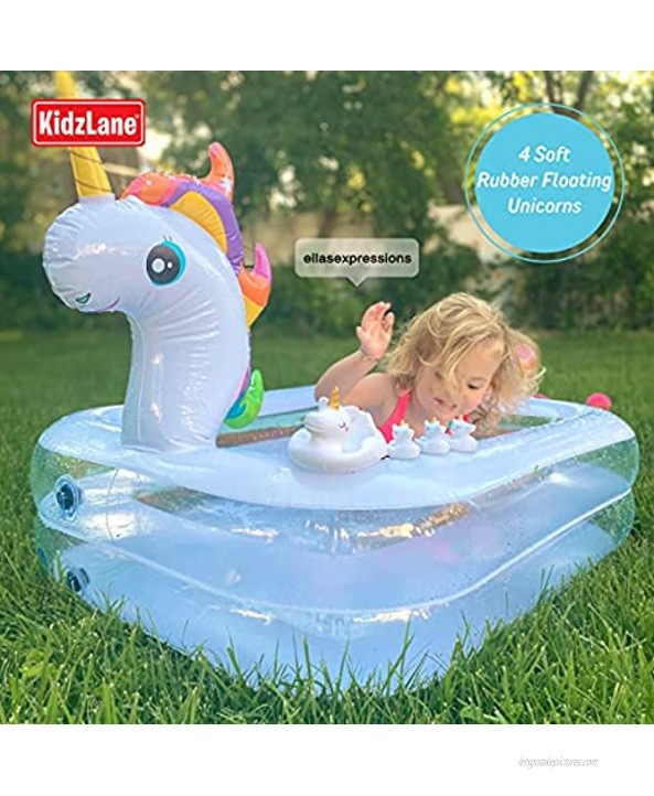 Kidzlane Unicorn Pool for Kids with Unicorn Pool Toys | Small Inflatable Kiddie Pool Includes Pool Toys Pump Carrying Bag | Toddler Blow Up Swimming Pool for Backyard & Outdoor 43” x 32” x 28