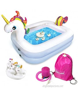 Kidzlane Unicorn Pool for Kids with Unicorn Pool Toys | Small Inflatable Kiddie Pool Includes Pool Toys Pump Carrying Bag | Toddler Blow Up Swimming Pool for Backyard & Outdoor 43” x 32” x 28"