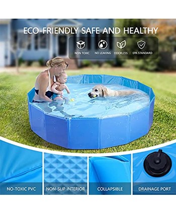 Nobleza Foldable Dog Pool Extra Large Portable Pet Swimming Pool Collapsible Hard Plastic Kiddie Pool Leakproof Bath Tub for Kids and Puppy Cats Outdoor 47" X 12" Blue