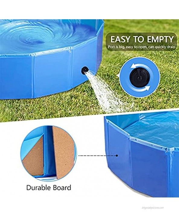 Nobleza Foldable Dog Pool Extra Large Portable Pet Swimming Pool Collapsible Hard Plastic Kiddie Pool Leakproof Bath Tub for Kids and Puppy Cats Outdoor 47 X 12 Blue