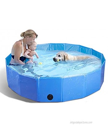 Nobleza Foldable Dog Pool Extra Large Portable Pet Swimming Pool Collapsible Hard Plastic Kiddie Pool Leakproof Bath Tub for Kids and Puppy Cats Outdoor 47" X 12" Blue