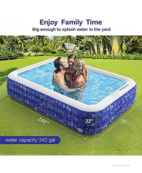Phansra Inflatable Pool Family Swimming Pool for Kids Toddlers Adults 100 x 72 x 22 Full-Sized Blow Up Pool Lounge Pool for Outdoor Garden Backyard Summer Water Party Blue