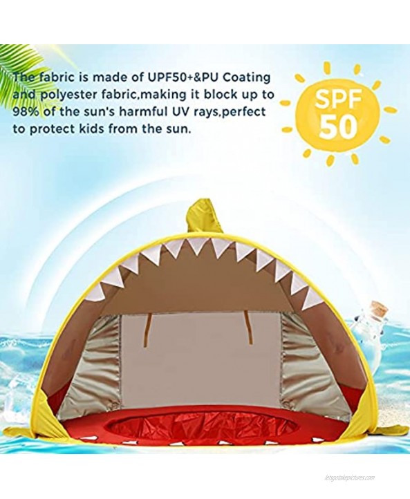 Pop up Baby Beach Tent Shark Portable Folding Sun Shelter Tent with Pool for Toddler with Detachable UV Protection UPF 50+ Sun Shelter Yellow