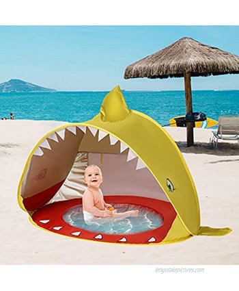 Pop up Baby Beach Tent Shark Portable Folding Sun Shelter Tent with Pool for Toddler with Detachable UV Protection UPF 50+ Sun Shelter Yellow