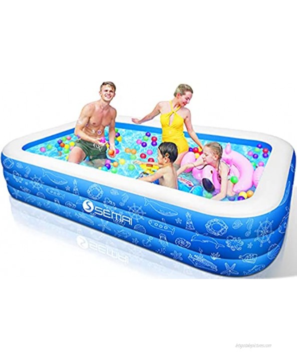 Semai Family Inflatable Swimming Pool 118x72x22 Full-Sized Inflatable Lounge Pool for Kiddie Kids Adults Toddlers for Ages 3+ ,Swimming Pool for Backyard,Outdoor （Blue+White）