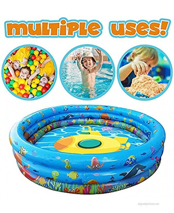 Set of 2 Inflatable Swimming Pool 47 inch Summer Fun in Garden Backyard Pit Ball 3 Rings Play Float Toy