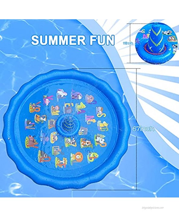 Splash Pad Outside Pool 3-in-1 67 Kids Inflatable Sprinkler Water Play Fountain Mat with Play Rings for Outdoor Yard and Safe for Children 3-8