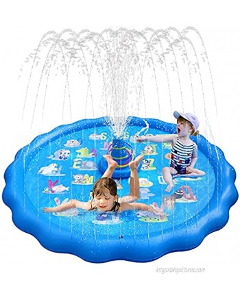 Splash Pad Outside Pool 3-in-1 67" Kids Inflatable Sprinkler Water Play Fountain Mat with Play Rings for Outdoor Yard and Safe for Children 3-8