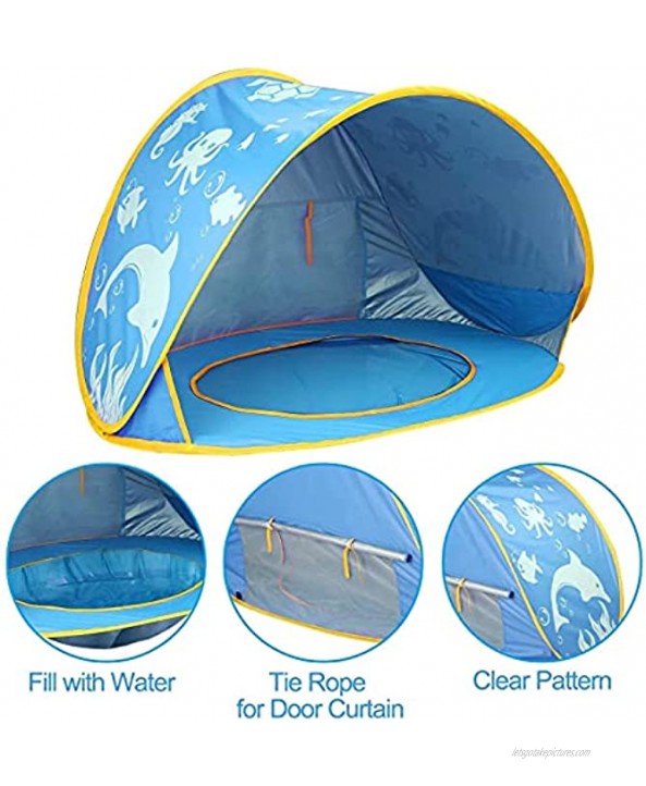 TURNMEON Baby Beach Tent with Pool,2021 Upgrade Easy Fold Up & Pop Up Unique Ocean World Baby Tent,50+ UPF UV Protection Outdoor Tent for Aged 3-48 Months Baby Kids Parks Beach Shade Blue