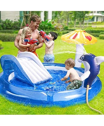 Weelmusic Inflatable Play Center Children Wading Pool with Slide and Sprayer Inflatable Kiddie Swimming Pool for Outdoor Backyard Kids Ages 2+74.8x53x11.4inch
